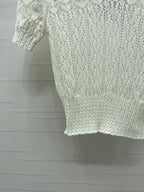 CC 26 Openwork Knit Short-Sleeve Top White in Wool Knitwear 380814