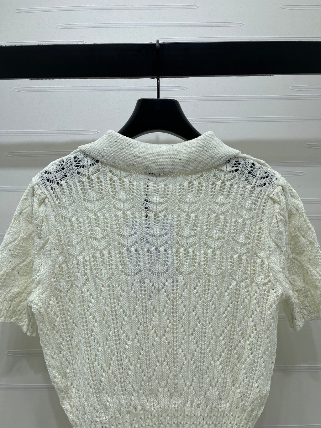 CC 26 Openwork Knit Short-Sleeve Top White in Wool Knitwear 380814