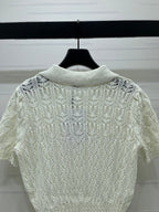 CC 26 Openwork Knit Short-Sleeve Top White in Wool Knitwear 380814