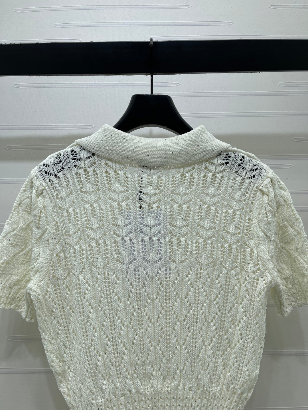 CC 26 Openwork Knit Short-Sleeve Top White in Wool Knitwear 380814
