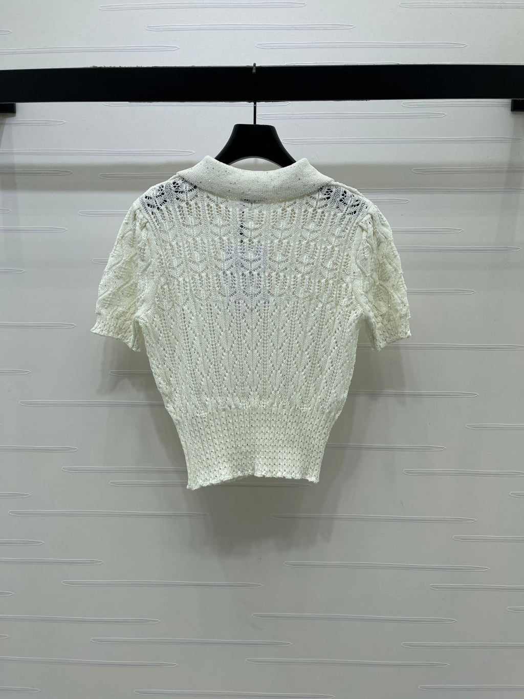 CC 26 Openwork Knit Short-Sleeve Top White in Wool Knitwear 380814