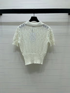 CC 26 Openwork Knit Short-Sleeve Top White in Wool Knitwear 380814