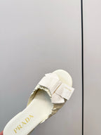 Pra Bow-Tie Stylish Flat Sandals Ivory in Lambskin 771280