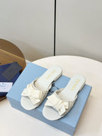 Pra Bow-Tie Stylish Flat Sandals White in Lambskin 771279
