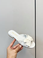 Pra Bow-Tie Stylish Flat Sandals White in Lambskin 771279