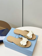 Pra Bow-Tie Stylish Flat Sandals Light Brown in Lambskin 771278