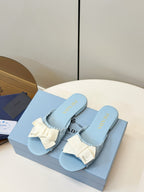 Pra Bow-Tie Stylish Flat Sandals Blue in Lambskin 771277