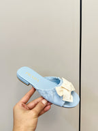 Pra Bow-Tie Stylish Flat Sandals Blue in Lambskin 771277