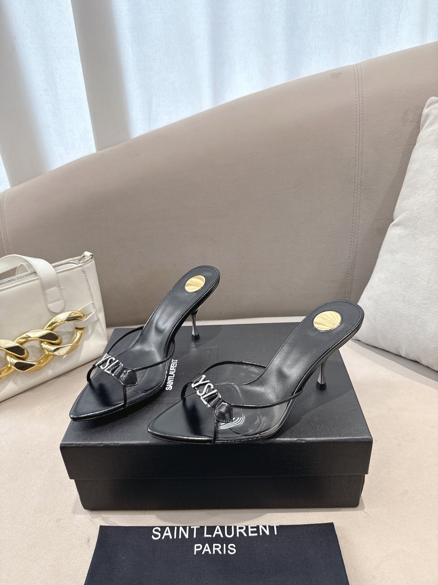 YSL High-heels 80mm Transparent Sandals Black in Leather 771714