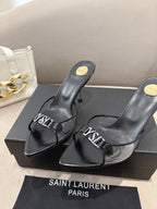 YSL High-heels 80mm Transparent Sandals Black in Leather 771714