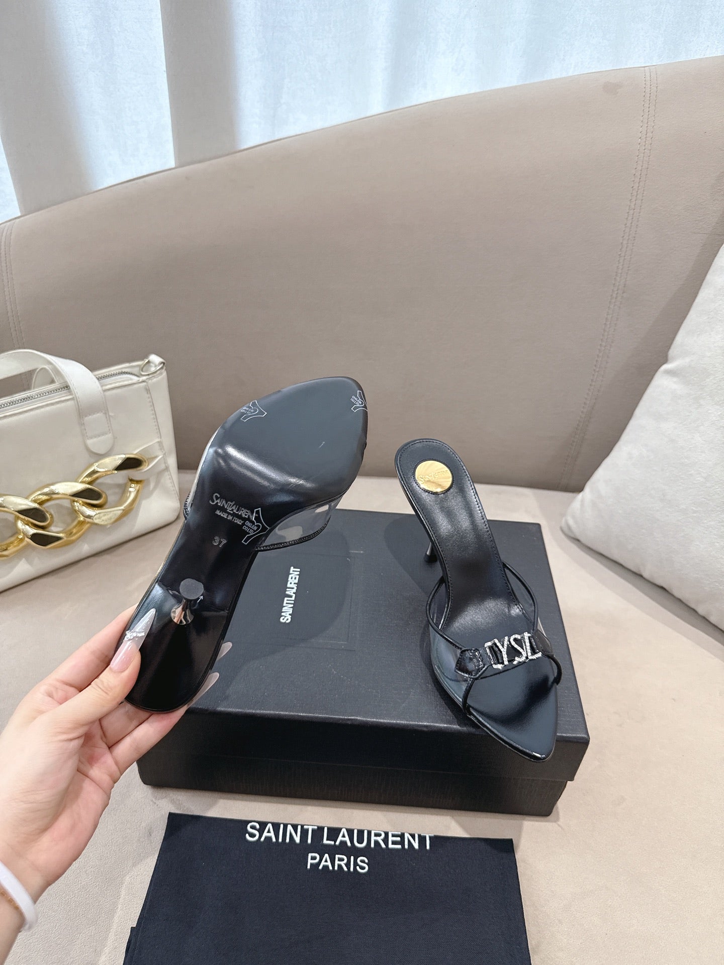 YSL High-heels 80mm Transparent Sandals Black in Leather 771714