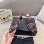 YSL High-heels 80mm Transparent Sandals Burgundy in Leather 771713