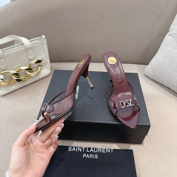 YSL High-heels 80mm Transparent Sandals Burgundy in Leather 771713