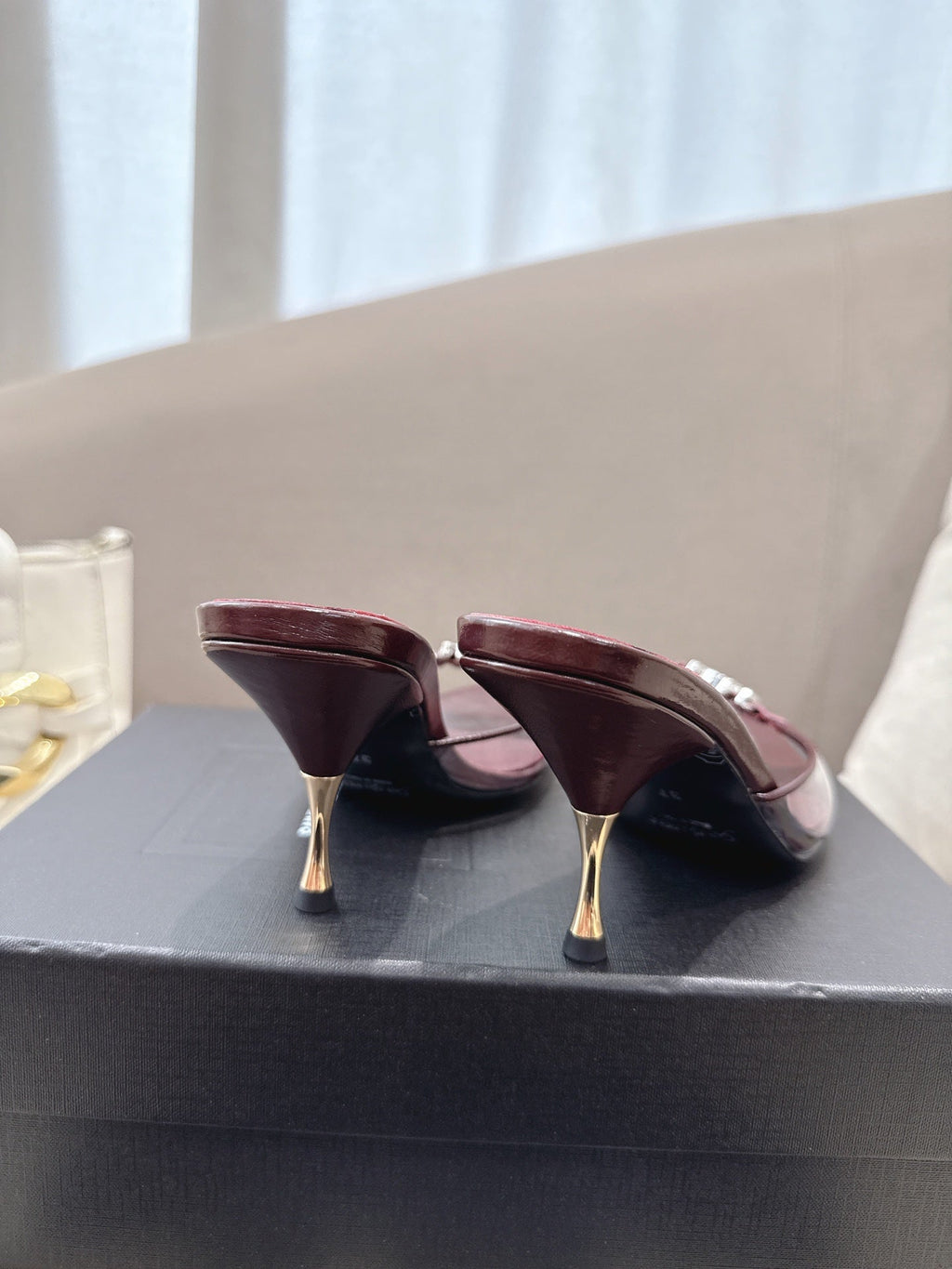 YSL High-heels 80mm Transparent Sandals Burgundy in Leather 771713