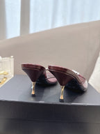 YSL High-heels 80mm Transparent Sandals Burgundy in Leather 771713