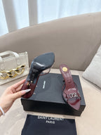 YSL High-heels 80mm Transparent Sandals Burgundy in Leather 771713