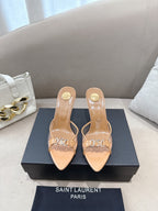YSL High-heels 80mm Transparent Sandals Beige in Leather 771712
