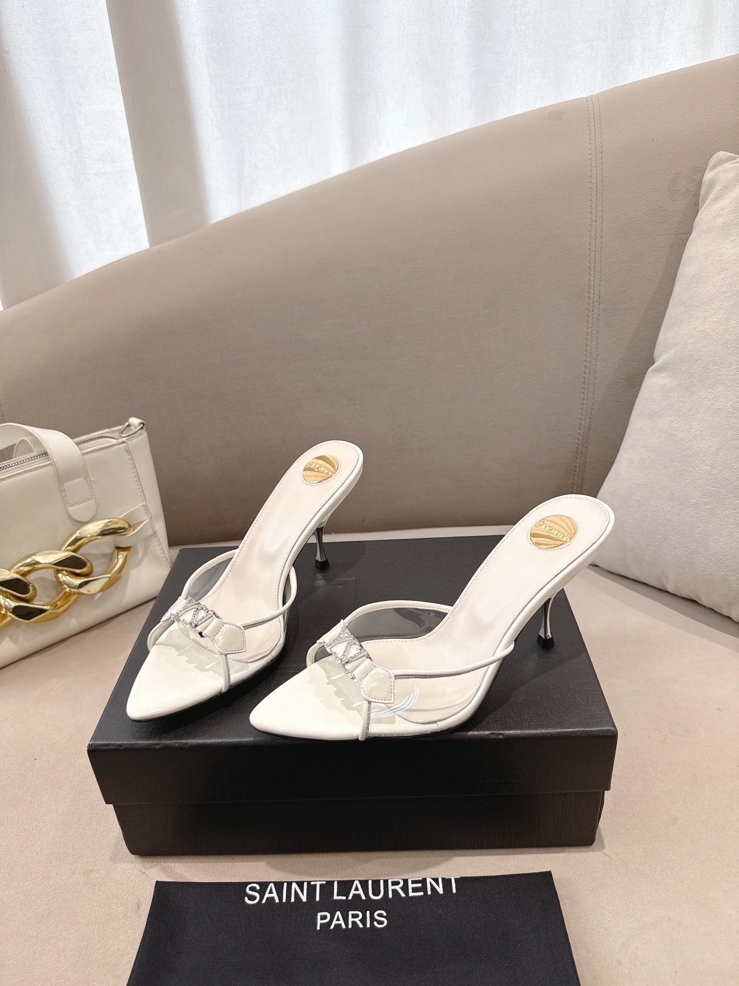 YSL High-heels 80mm Transparent Sandals White in Leather 771711