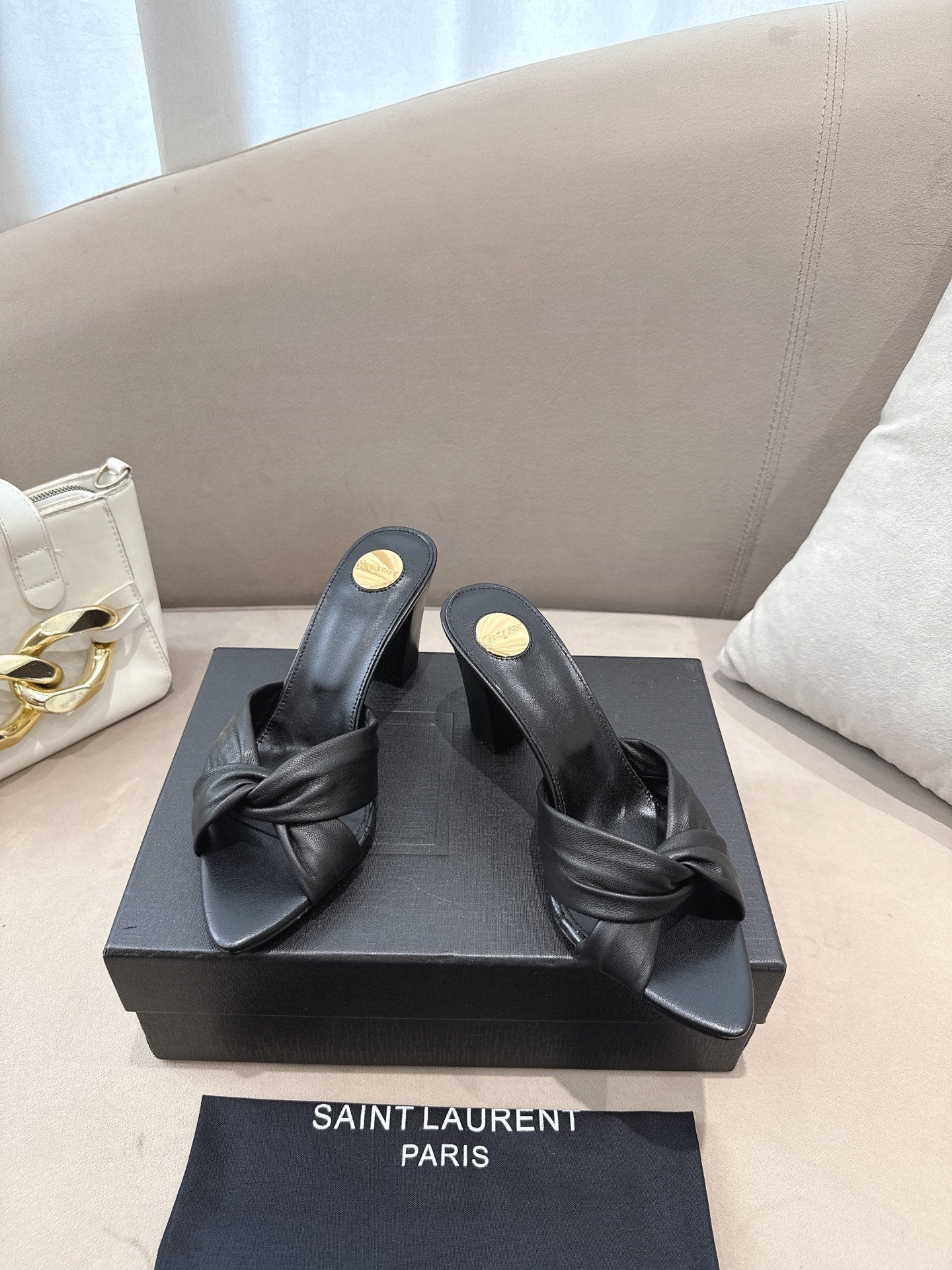YSL Sandal Heel 75mm Black in Lambskin 771710
