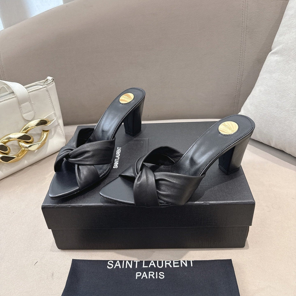 YSL Sandal Heel 75mm Black in Lambskin 771710