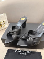 YSL Sandal Heel 75mm Black in Lambskin 771710