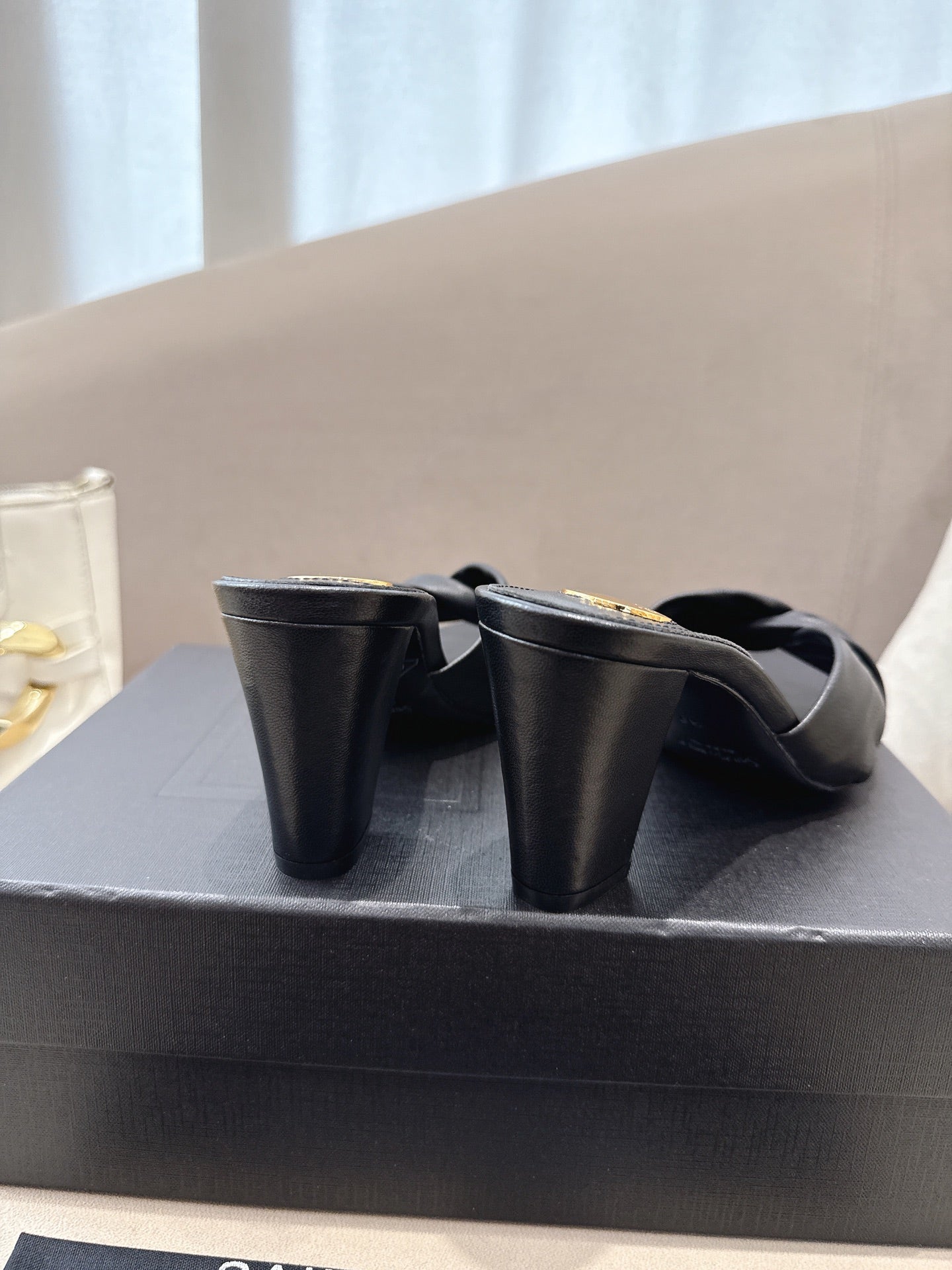 YSL Sandal Heel 75mm Black in Lambskin 771710