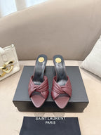 YSL Sandal Heel 75mm Burgundy in Lambskin 771709