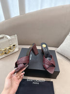 YSL Sandal Heel 75mm Burgundy in Lambskin 771709
