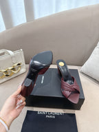 YSL Sandal Heel 75mm Burgundy in Lambskin 771709