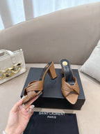 YSL Sandal Heel 75mm Light Brown in Lambskin 771708
