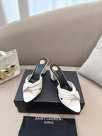 YSL Sandal Heel 75mm White in Lambskin 771707