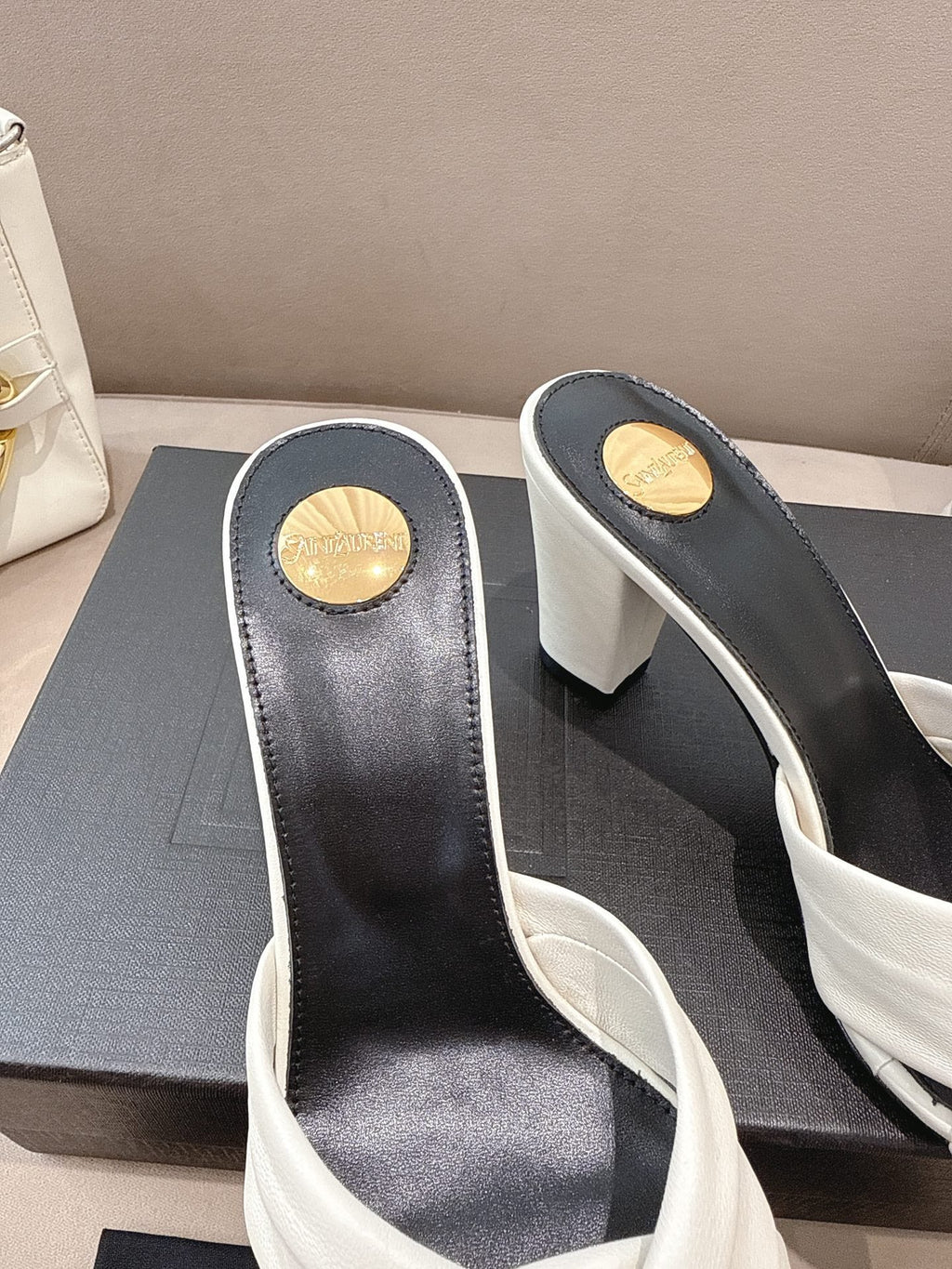 YSL Sandal Heel 75mm White in Lambskin 771707