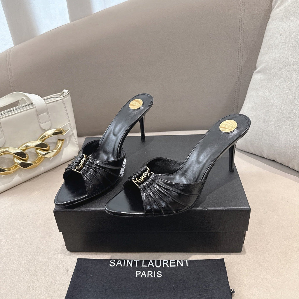 YSL Babylone Mules 90mm Black in Supple Leather 771706