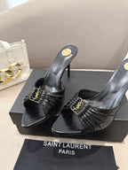 YSL Babylone Mules 90mm Black in Supple Leather 771706