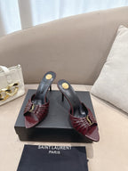 YSL Babylone Mules 90mm Burgundy in Supple Leather 771705