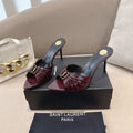 YSL Babylone Mules 90mm Burgundy in Supple Leather 771705