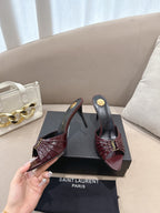 YSL Babylone Mules 90mm Burgundy in Supple Leather 771705