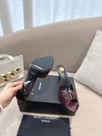 YSL Babylone Mules 90mm Burgundy in Supple Leather 771705