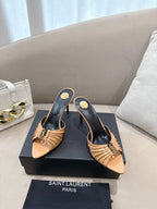 YSL Babylone Mules 90mm Light Brown in Supple Leather 771704