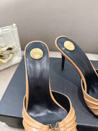 YSL Babylone Mules 90mm Light Brown in Supple Leather 771704