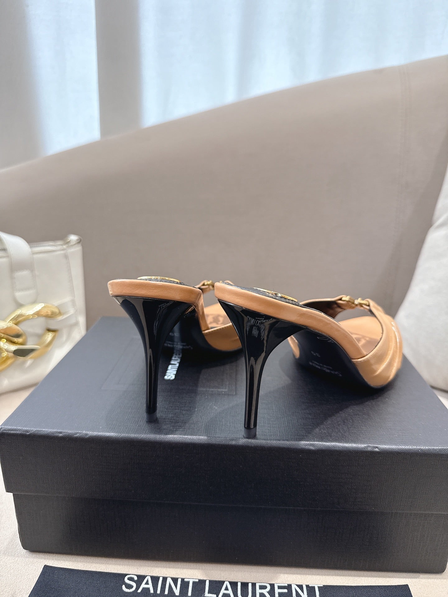 YSL Babylone Mules 90mm Light Brown in Supple Leather 771704