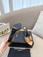 YSL Babylone Mules 90mm Light Brown in Supple Leather 771704