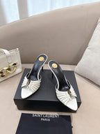 YSL Babylone Mules 90mm White in Supple Leather 771703