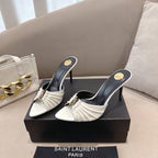 YSL Babylone Mules 90mm White in Supple Leather 771703