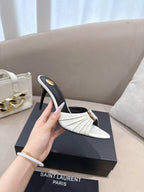 YSL Babylone Mules 90mm White in Supple Leather 771703