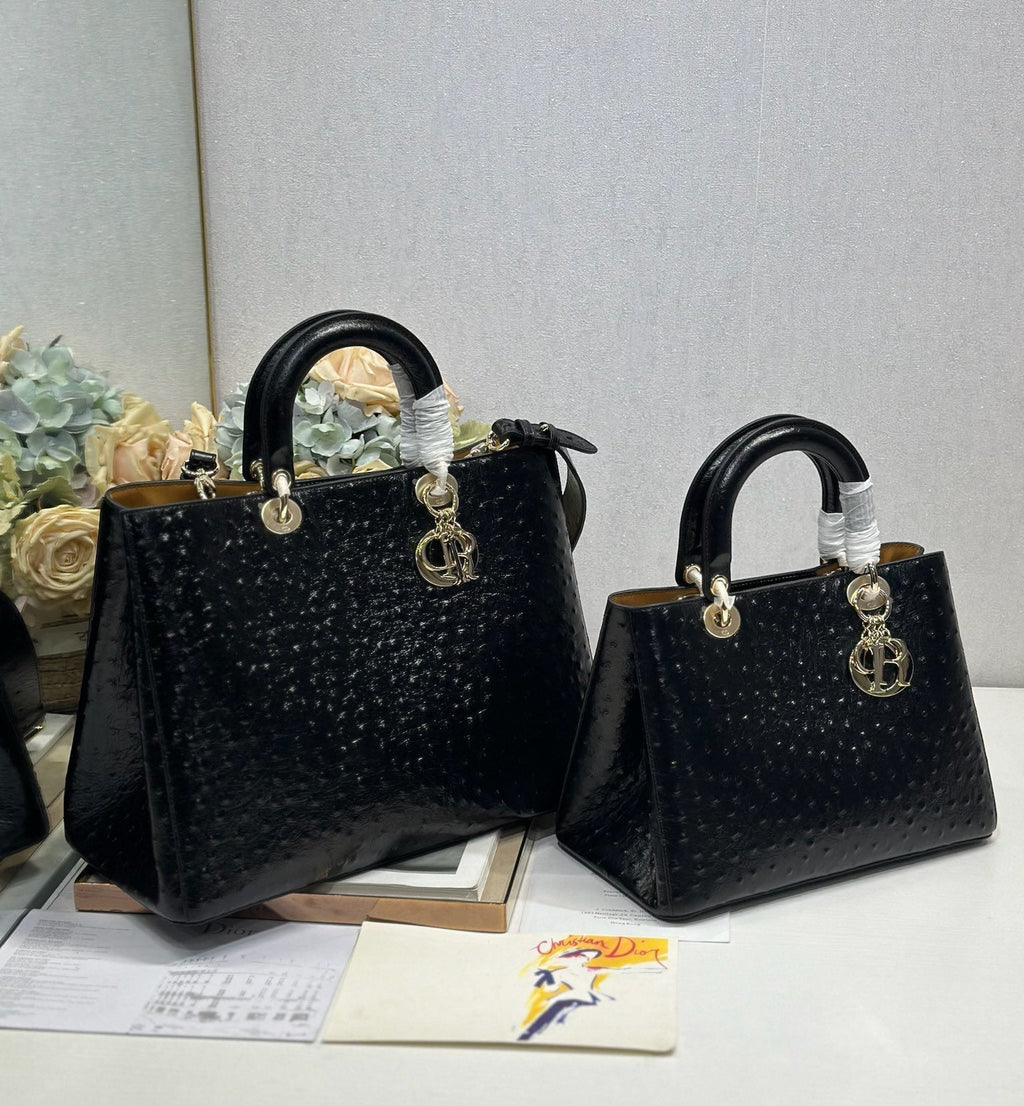 CD Diorissimo Black in Ostrich-patterned Cowhide 288204