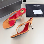 YSL Metal Heel 75mm with Side Rhinestone Buckle Logo Orange in Silk 784728
