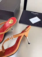YSL Metal Heel 75mm with Side Rhinestone Buckle Logo Orange in Silk 784728