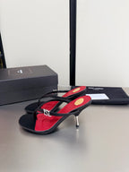 YSL Metal Heel 75mm with Side Rhinestone Buckle Logo Black in Silk 784727