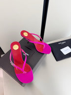 YSL Metal Heel 75mm with Side Rhinestone Buckle Logo Pink in Silk 784726